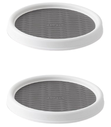 White Copco non-skid lazy Susan turntable with gray textured surface, designed for organizing pantry items, condiments, or cabinets.