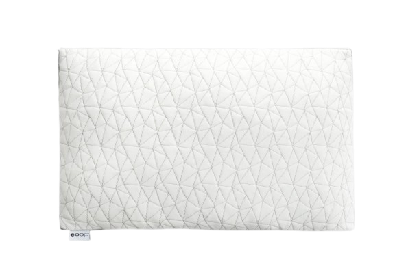 White Coop Home Goods Eden pillow with geometric quilted cover, designed for adjustable fill and supportive sleep comfort.