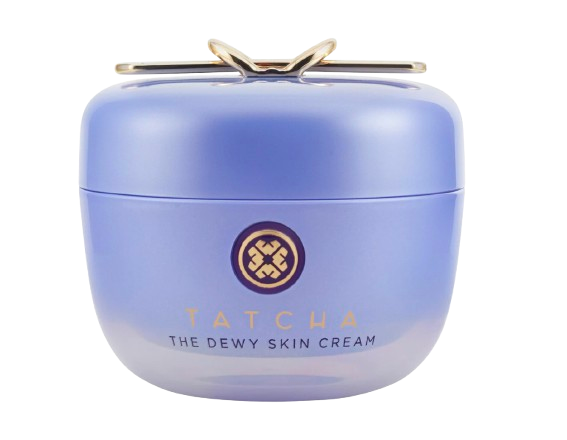 Tatcha The Dewy Skin Cream in signature lavender jar with gold accent lid, rich moisturizing formula designed to deliver plump, luminous skin.
