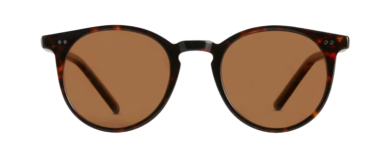 Round tortoiseshell acetate sunglasses with warm brown polarized lenses and keyhole bridge detail for a classic, everyday sun-ready look.