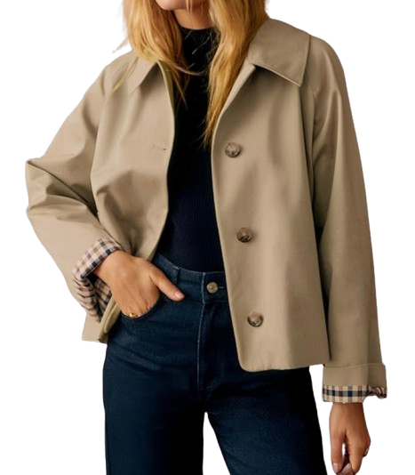 Plaid-Lined Trench Jacket