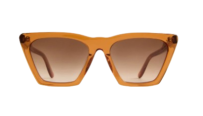 Amber acetate sunglasses with an angular geometric frame and brown-tinted lenses, shown from the front.