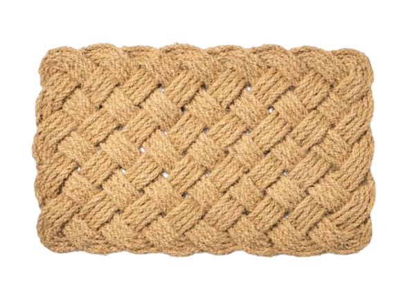 Natural coir braided doormat with a chunky woven texture, designed for durability and a warm, welcoming entryway look.