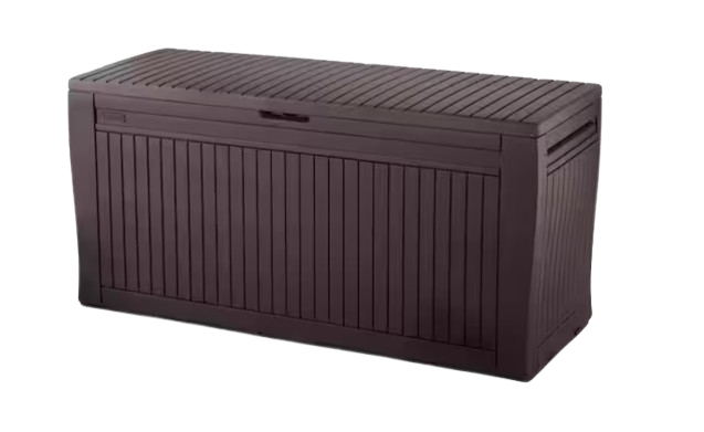 Weather-resistant deck box with generous storage for cushions, gardening supplies, and outdoor accessories while doubling as extra seating.
