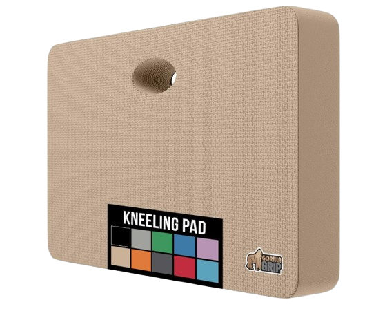 High-density foam kneeling pad that cushions knees during gardening, cleaning, or household chores with a lightweight carry handle.