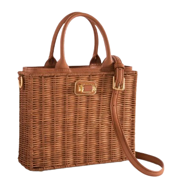 Wicker Leather Trim Top Handle Tote