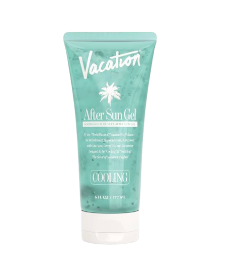 Vacation After Sun Gel with soothing aloe vera in a turquoise tube designed to cool, hydrate, and refresh sun-exposed skin after a day outdoors.