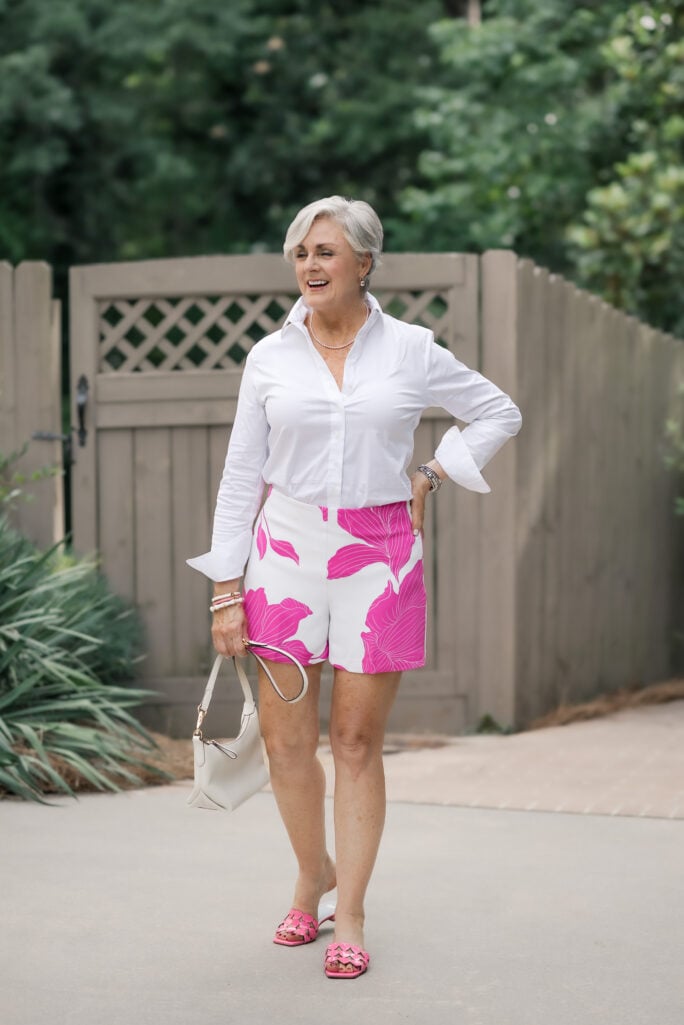 The perfect white shirt for women over 50 with no-gape buttons