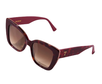 Talbots Tanya deep burgundy tortoiseshell cat-eye sunglasses with warm brown gradient lenses