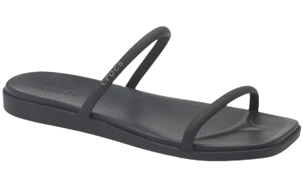 Crocs Miami all-black minimalist strappy slide sandal with toe ring strap and back strap