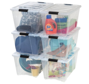 IRIS USA 54 Qt Stackable Plastic Storage Bins with Lids, 6 Pack