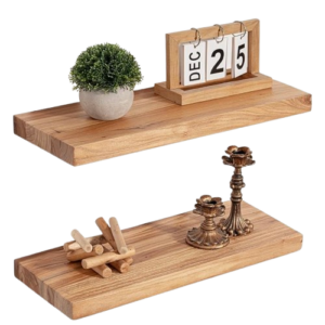 Solid Elm Wood Floating Shelves, Set of 2