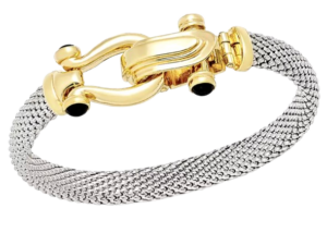Italian Gold Horseshoe Bangle Bracelet with Black Spinel Accents  —  Macy’s