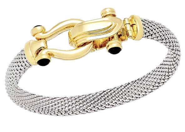Italian Gold Horseshoe Bangle Bracelet with Black Spinel Accents  —  Macy’s