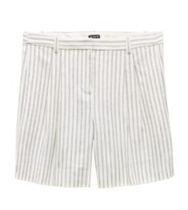 Pleated Trouser Short in Striped Stretch Linen Blend