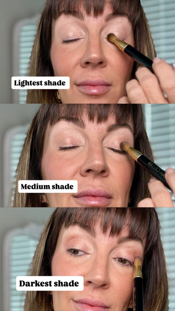 Finished complexion after blush, bronzer, and highlighter application